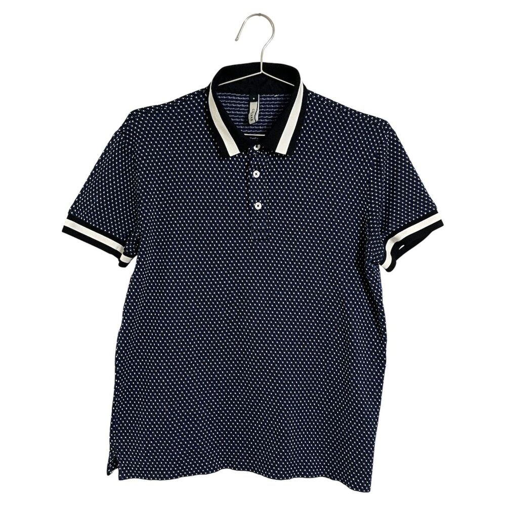 calibre men's navy textured geo print polo shirt with tipped collar size S golf.